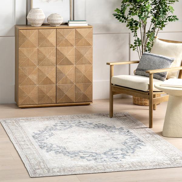 Nuloom Emely SpinClean Medallion Machine Washable Area Rug Beige