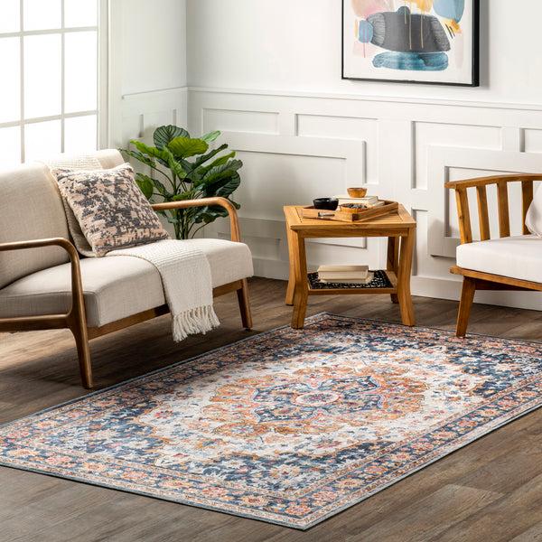 Nuloom Emi Traditional Stain-Resistant Machine Washable Area Rug Blue Multi