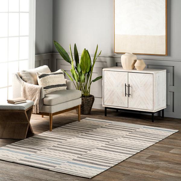 Nuloom Emika Striped Hand Woven Cotton Area Rug Light Gray