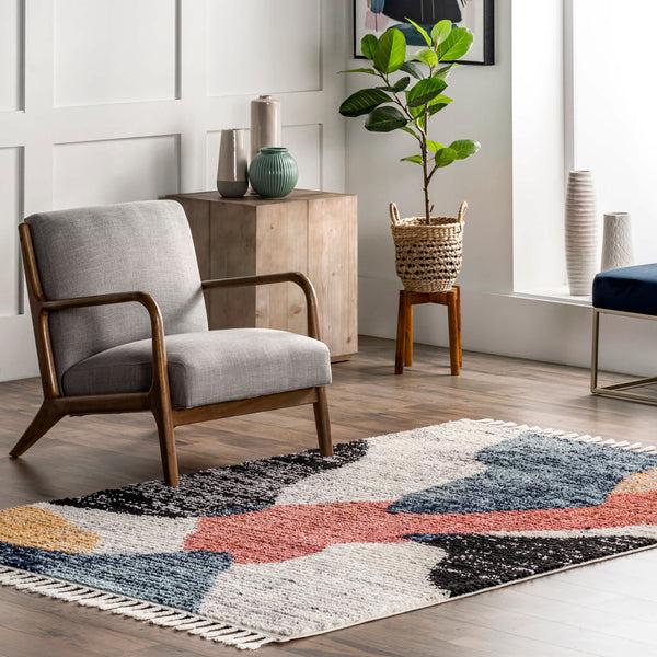 Nuloom Emilia Contemporary Abstract Shaggy Tassel Area Rug Blue