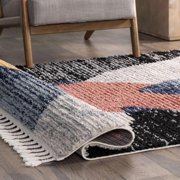 Nuloom Emilia Contemporary Abstract Shaggy Tassel Area Rug Blue