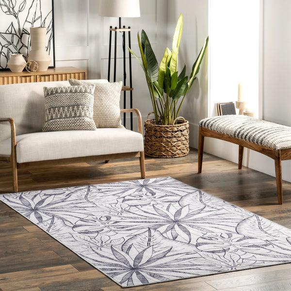 Nuloom Emilia Tropical Machine Washable Reverisble Area Rug Navy And Gray