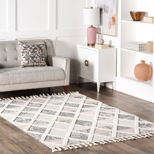 Nuloom Emlyn Diamond Lattice Tasseled Area Rug Gray