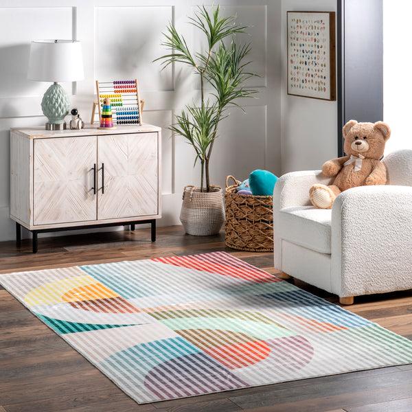 Nuloom Erikka Abstract Striped Kids Machine Washable Area Rug Multi