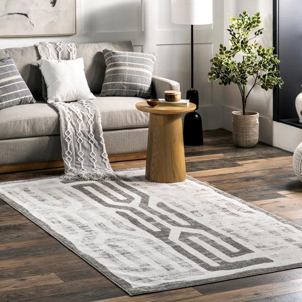 Nuloom Erikka Geometric Stripes Machine Washable Area Rug Light Gray