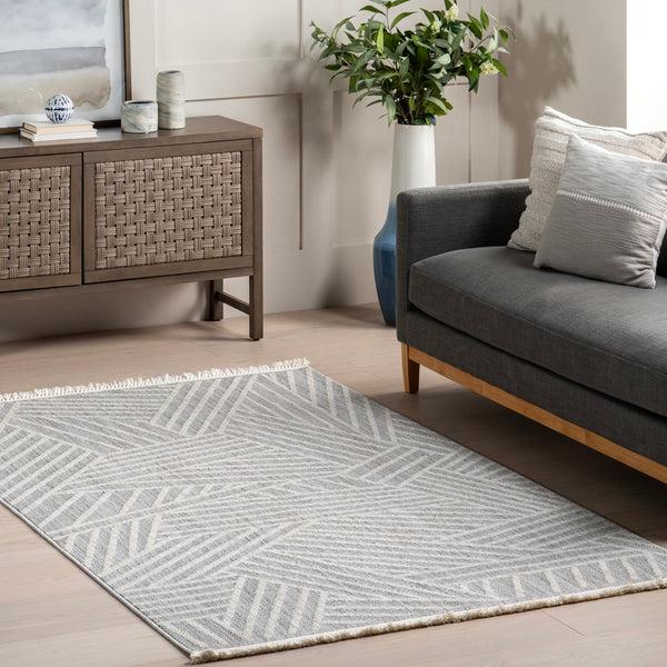 Nuloom Esmeray Modern Geometric Tasseled Area Rug Light Blue