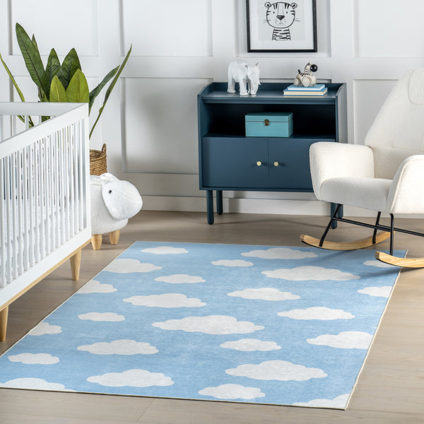 Nuloom Euphrasia Splashguard Traditional Machine Washable Area Rug Light Blue