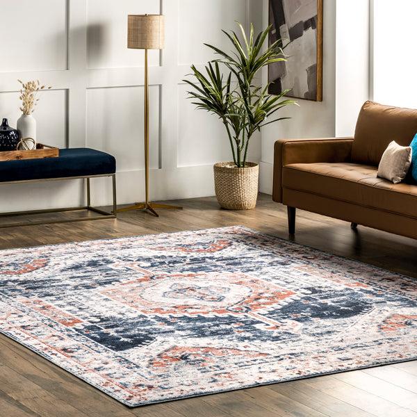 Nuloom Evette Traditional Medallion Machine Washable Area Rug Navy
