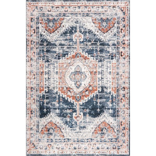 nuloom Evette Traditional Medallion Machine Washable Area Rug Navy
