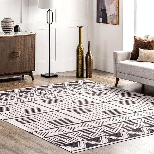 Nuloom Evia Tribal Stripes Machine Washable Area Rug Charcoal