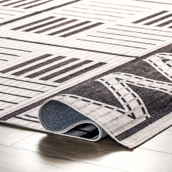 Nuloom Evia Tribal Stripes Machine Washable Area Rug Charcoal