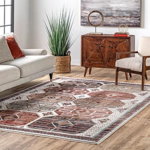 Nuloom Evie Global Inspired Emblem Fringe Area Rug Beige