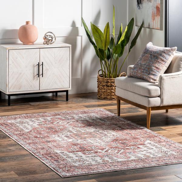 Nuloom Evon Traditional Medallion Machine Washable Area Rug Blush
