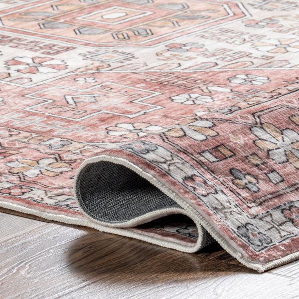 Nuloom Evon Traditional Medallion Machine Washable Area Rug Blush
