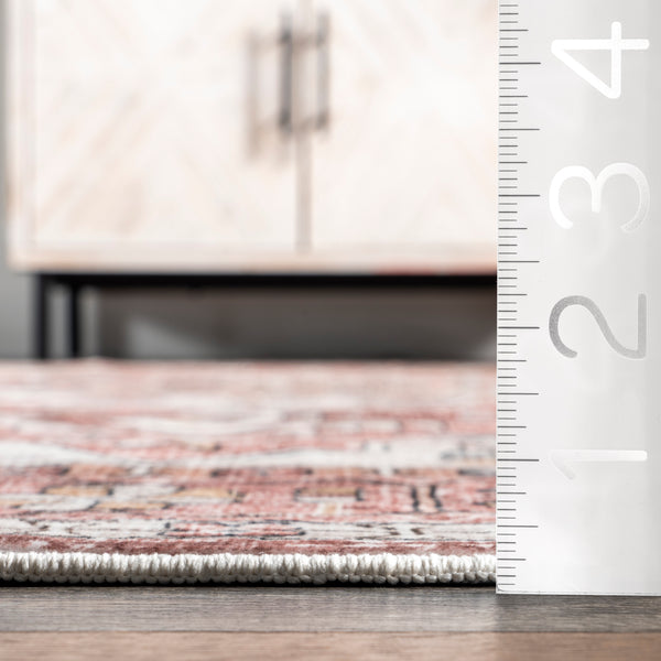 Nuloom Evon Traditional Medallion Machine Washable Area Rug Blush