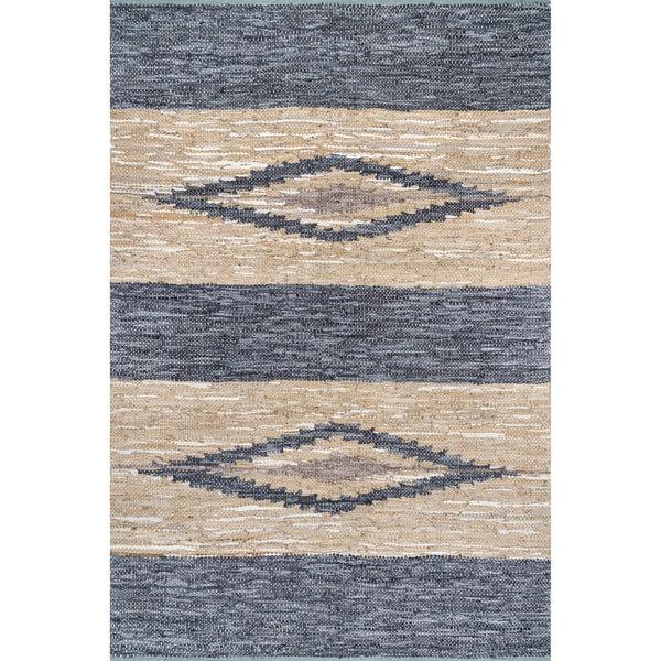 nuloom Farren Hand Woven Diamond Leather Area Rug Grey