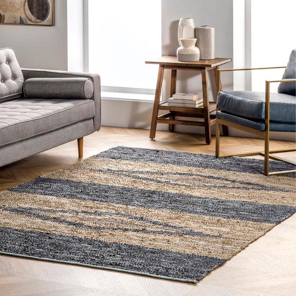 Nuloom Farren Hand Woven Diamond Leather Area Rug Grey