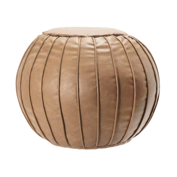 nuloom Faux Leather Round Filled Ottoman Pouf Brown