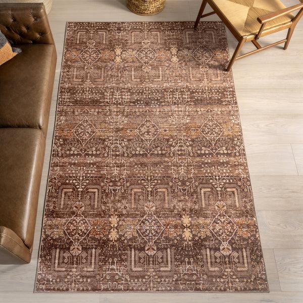 Nuloom Feliciti SplashGuard Floral & Paisley Machine Washable Area Rug Brown