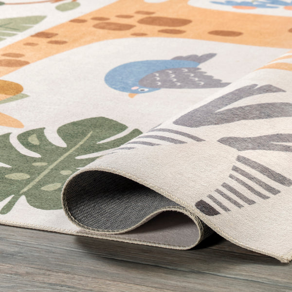 Nuloom Felipa Safari Machine Washable Kids Area Rug White Multi
