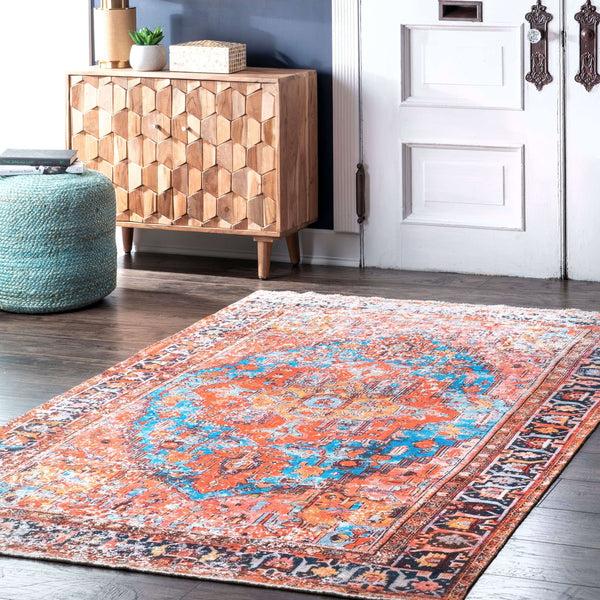 Nuloom Fionella Printed Timeworn Medallion Flatweave Orange