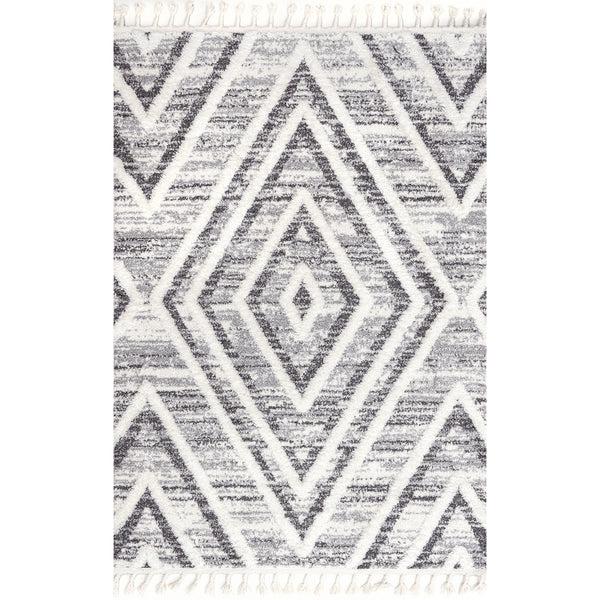 nuloom Fleur Geometric High/Low Tassel Area Rug Gray