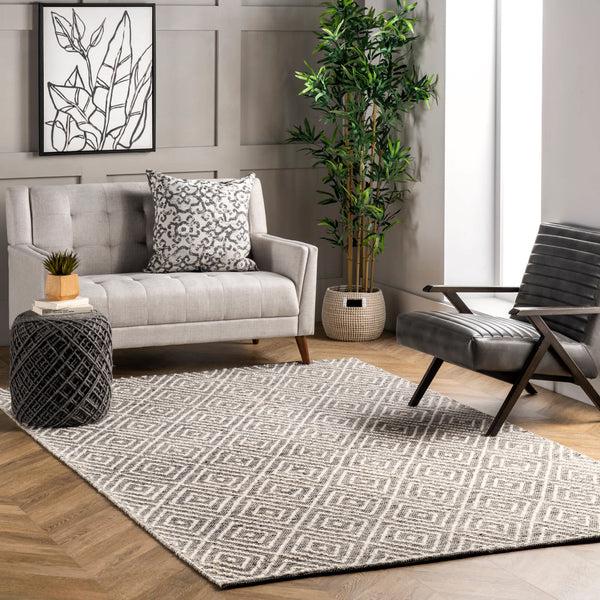 Nuloom Flora Handmade Textured Diamonds Wool Area Rug Grey