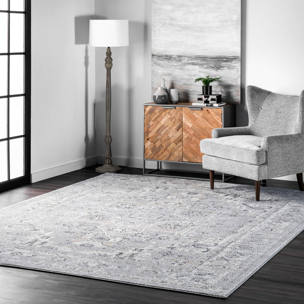 Nuloom Gena Distressed Transitional Medallion Area Rug Light Grey