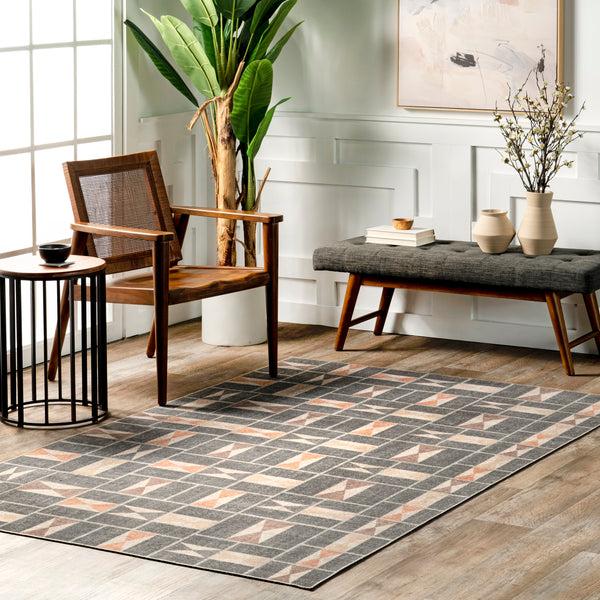Nuloom Gene Geometric Tile Machine Washable Area Rug Blue