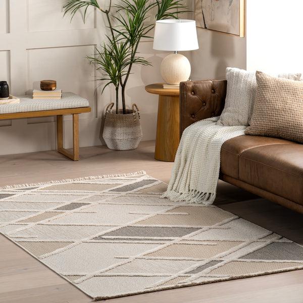 Nuloom Ginevra Modern Lattice Fringe Area Rug Ivory