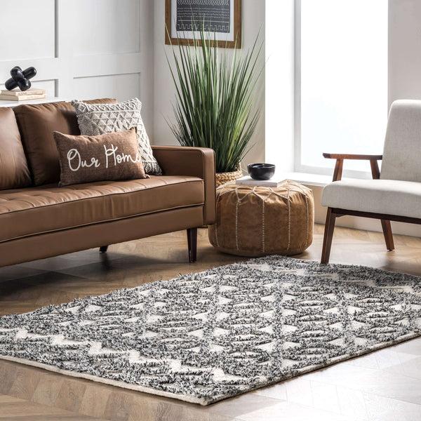Nuloom Giselle High-Low Shaggy Wool Geometric Trellis Area Rug Gray