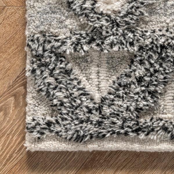 Nuloom Giselle High-Low Shaggy Wool Geometric Trellis Area Rug Gray