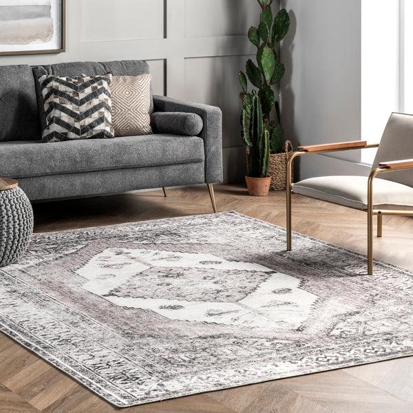 Nuloom Gladys Machine Washable Vintage Medallion Area Rug Light Gray