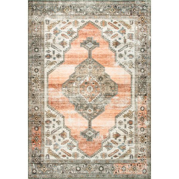 Nuloom Gracie Distressed Medallion Machine Washable Area Rug Peach