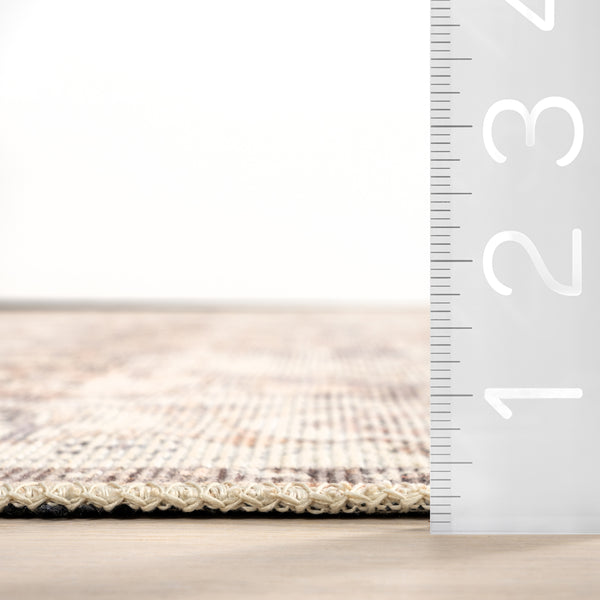 Nuloom Green Haven Collection Mylah Recycled Cotton Machine Washable Area Rug Beige