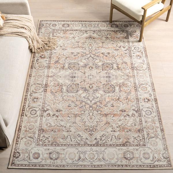 Nuloom Green Haven Collection Mylah Recycled Cotton Machine Washable Area Rug Beige