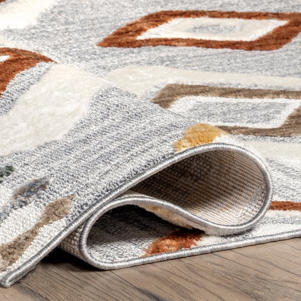 Nuloom Greta Diamond Lined Fringe Area Rug Light Gray