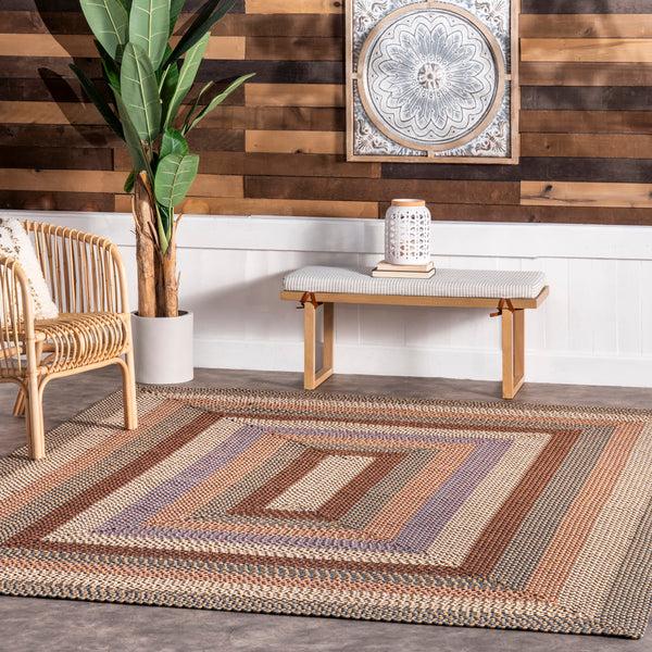 Nuloom Gwyneth Braided Borders Indoor/Outdoor Area Rug Taupe