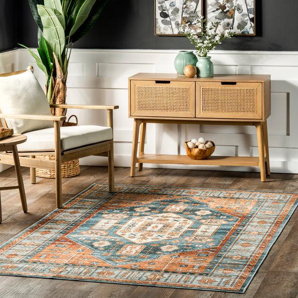 Nuloom Heidy Vintage Traditional Machine Washable Area Rug Blue