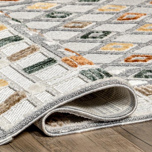 Nuloom Henny Diamond And Stripes Fringe Area Rug Light Gray