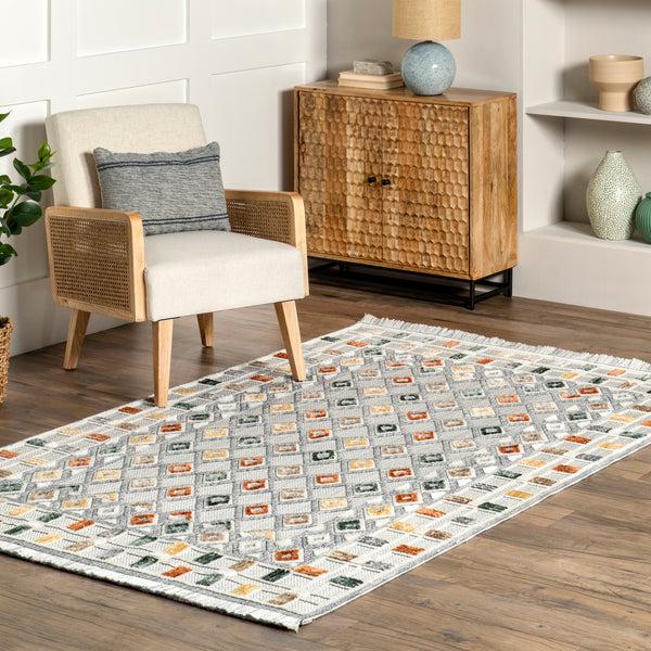 Nuloom Henny Diamond And Stripes Fringe Area Rug Light Gray