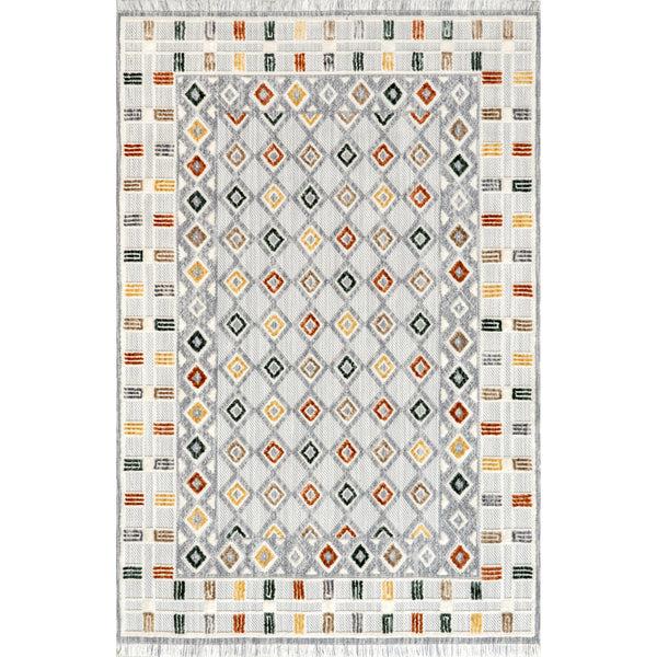 nuloom Henny Diamond and Stripes Fringe Area Rug Light Gray