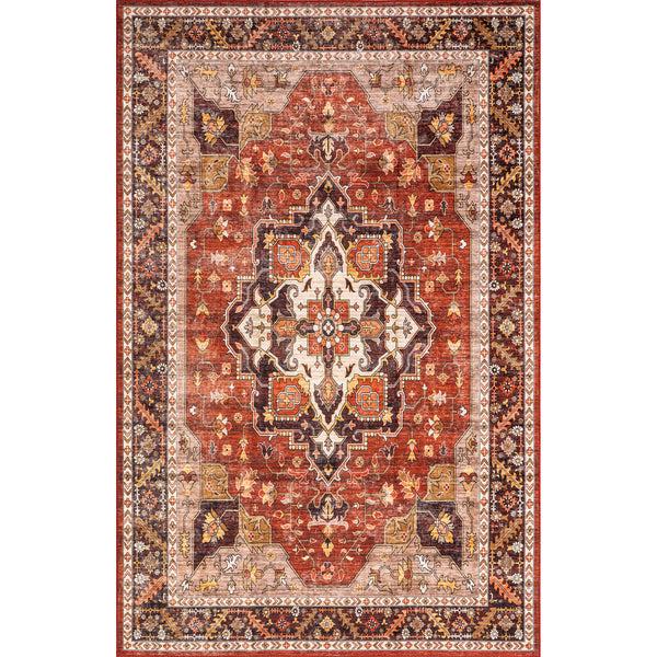 nuloom Hera Medallion Stain-Resistant Machine Washable Area Rug Red