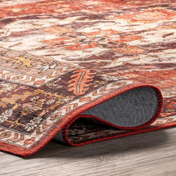 Nuloom Hera Medallion Stain-Resistant Machine Washable Area Rug Red
