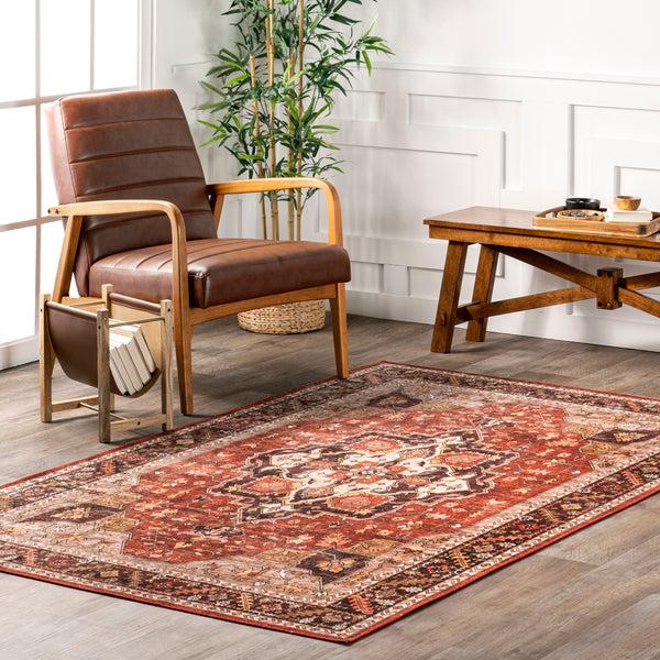 Nuloom Hera Medallion Stain-Resistant Machine Washable Area Rug Red