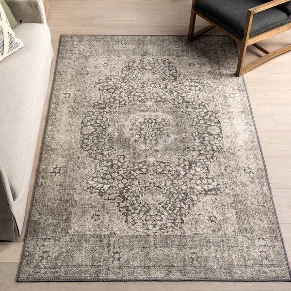 Nuloom Hillstone Collection Agnetha Traditional Vintage Medallion Area Rug Grey