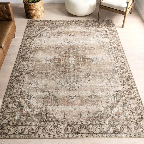 Nuloom Hillstone Collection Ahmeira Traditional Vintage Medallion Area Rug Beige