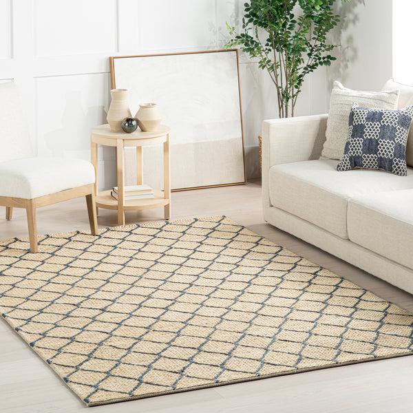 Nuloom Home Conservatory Tiles Handwoven Jute Area Rug Blue