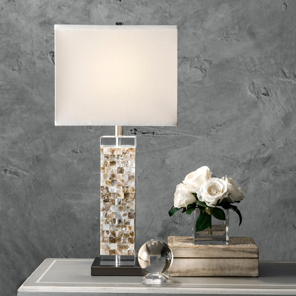 Nuloom Houston 29" Crystal & Iron Mosaic Table Lamp Satin Nickel & White