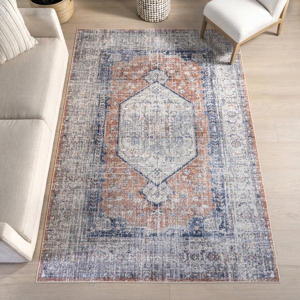 Nuloom Iana Medallion SplashGuard Machine Washable Area Rug Peach